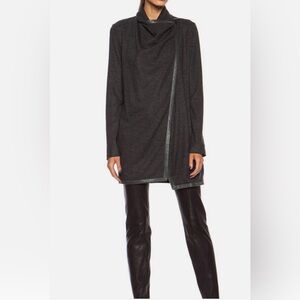 Helmut Lang Charcoal Gray Draped wood and leather jacket